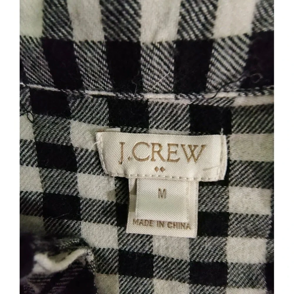 J. Crew Plaid Tunic Shirt Dress Black White Long Sleeve Pockets‎ Size Medium